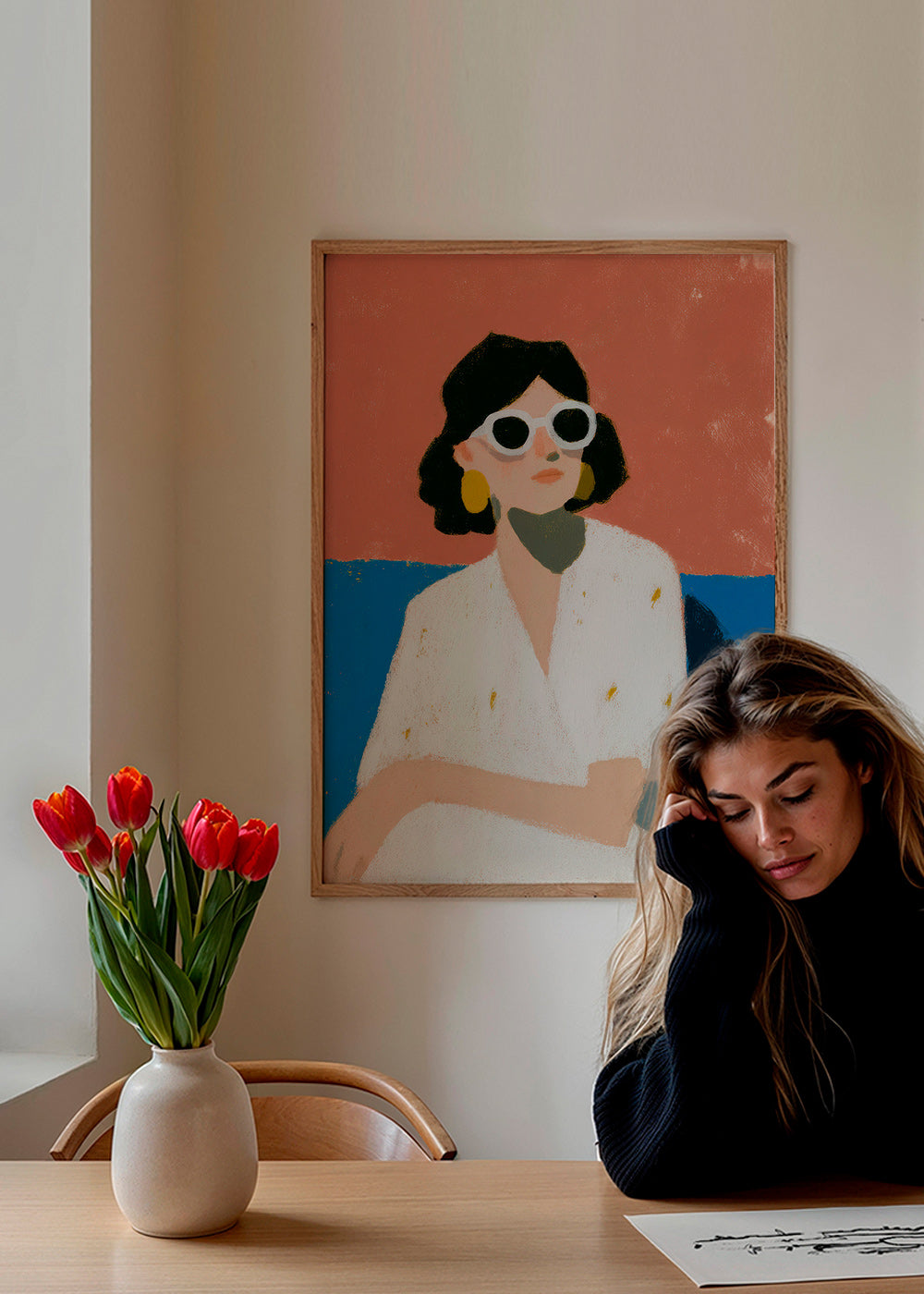 Illustration af kvinde med hvide briller – Product2