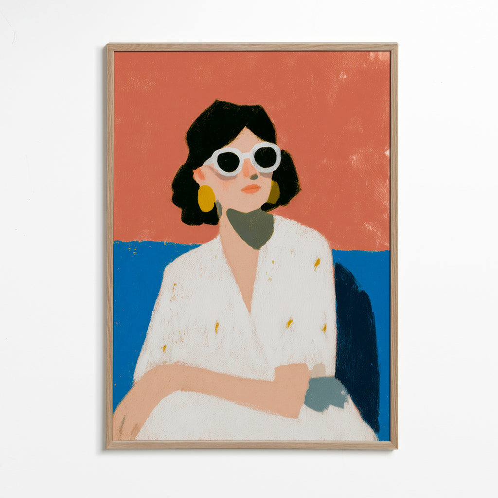 Illustration af kvinde med hvide briller – Oak Frame