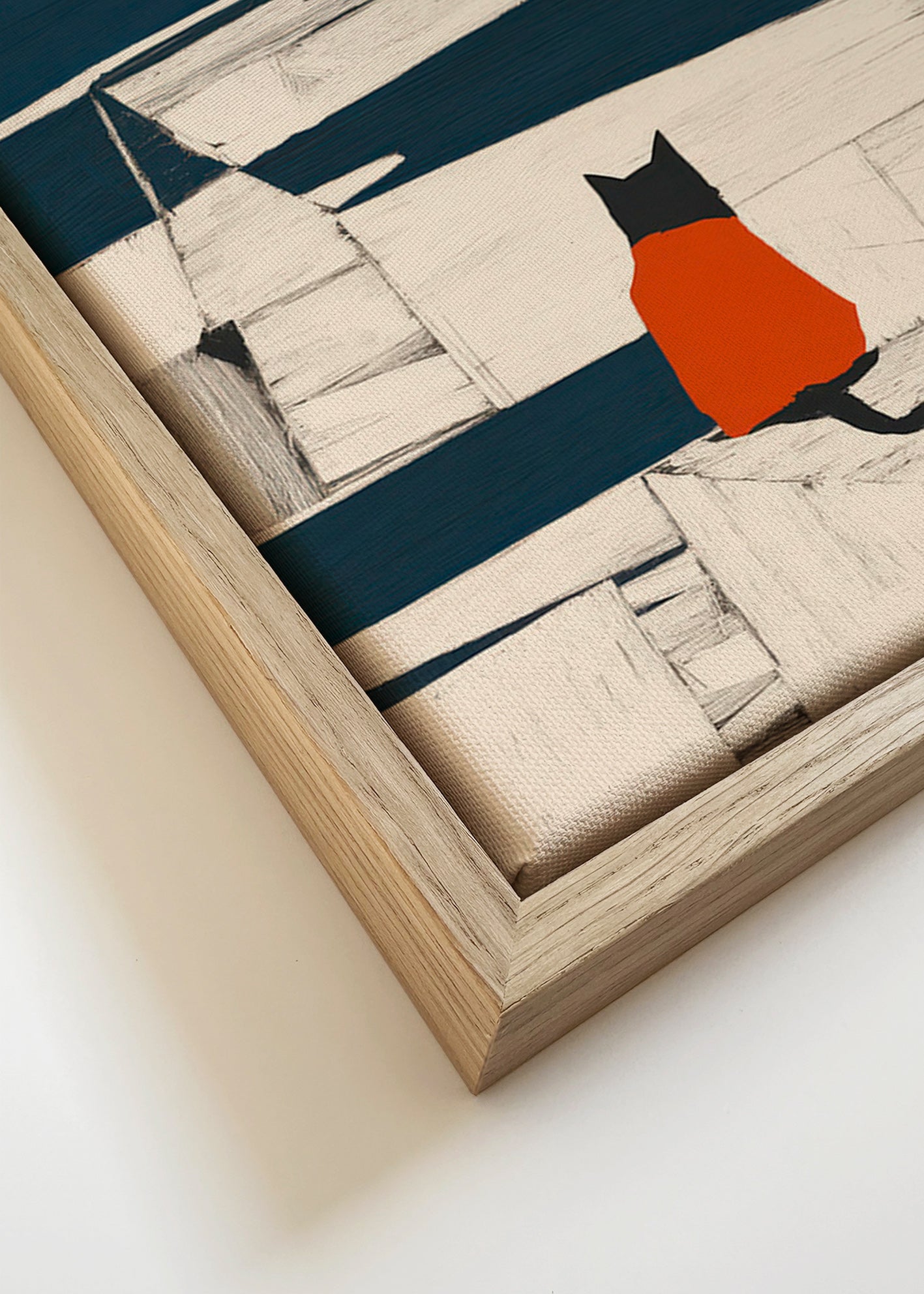 Kunstværk rød kat i havnen minimalistisk – Canvas detail