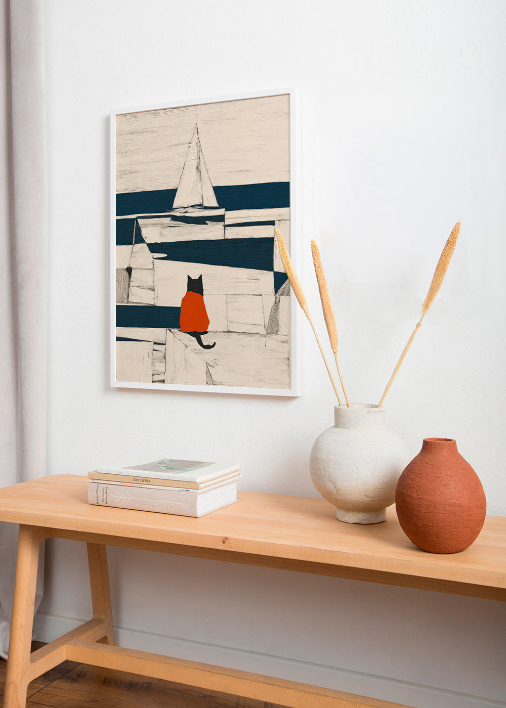 Kunstværk rød kat i havnen minimalistisk – Product1