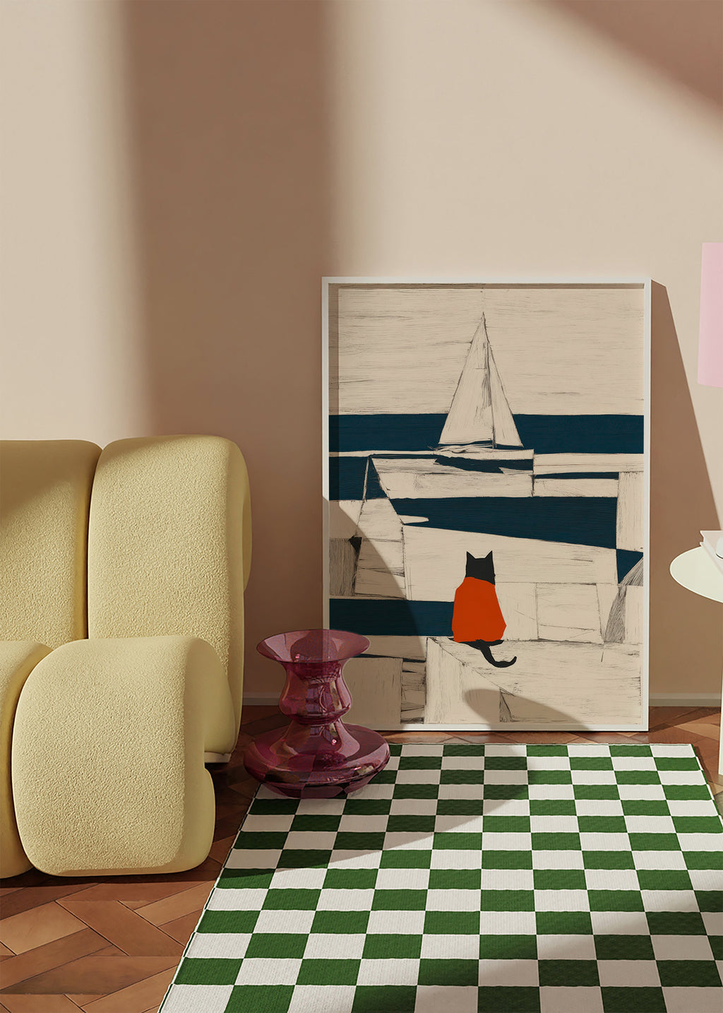 Kunstværk rød kat i havnen minimalistisk – Product2