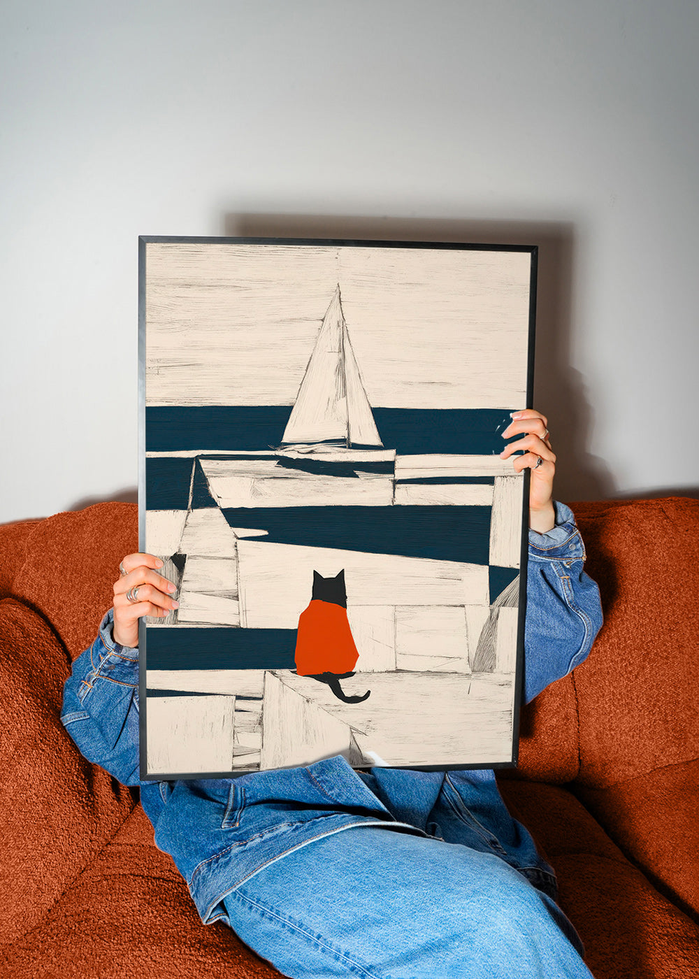 Kunstværk rød kat i havnen minimalistisk – Product3