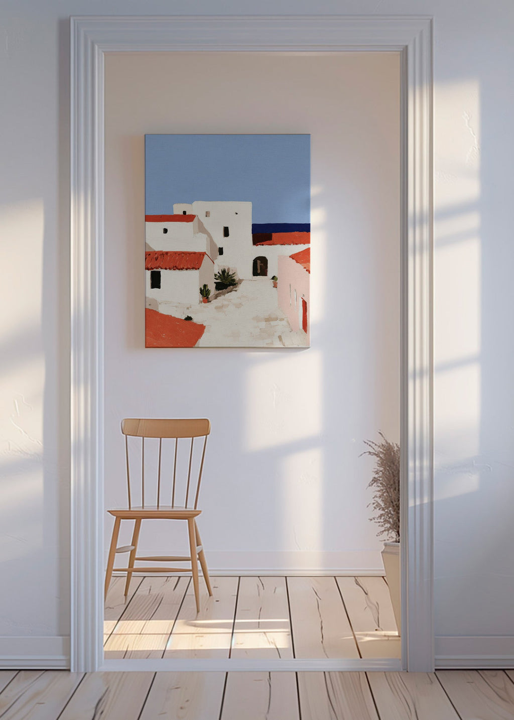 Middelhavslandskab med røde tage – Canvas