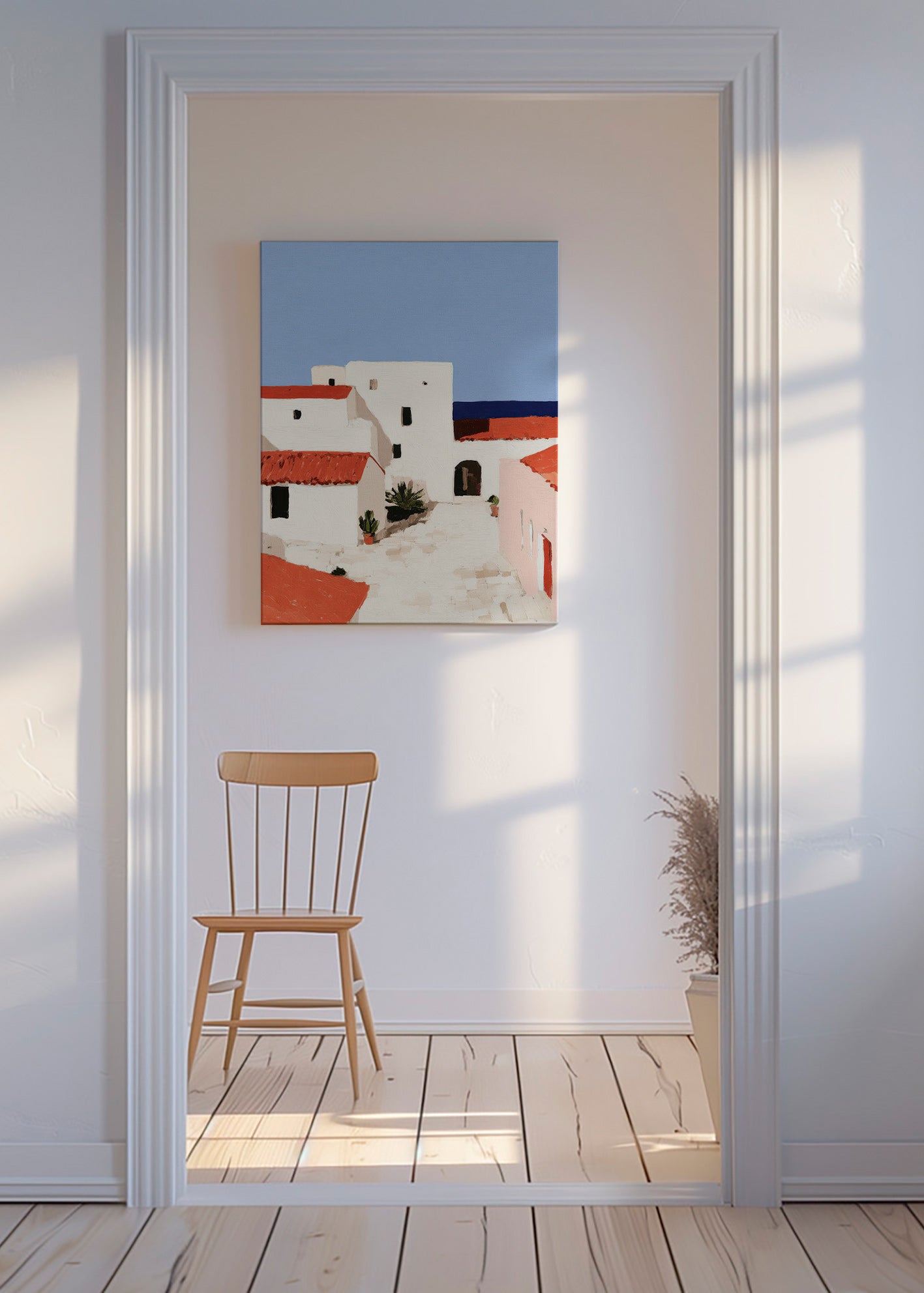 Middelhavslandskab med røde tage – Canvas