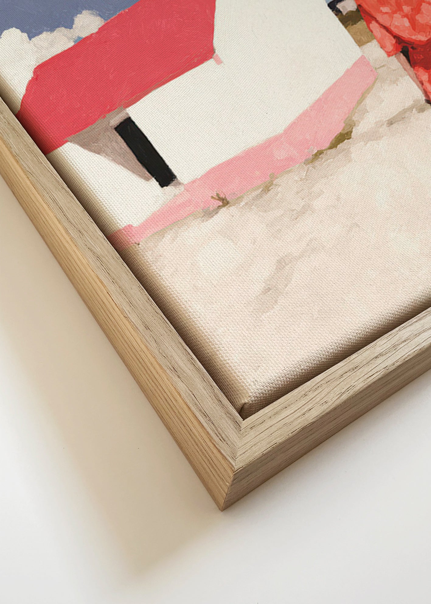 Landskabsværk med figur og rødt hus – Canvas detail