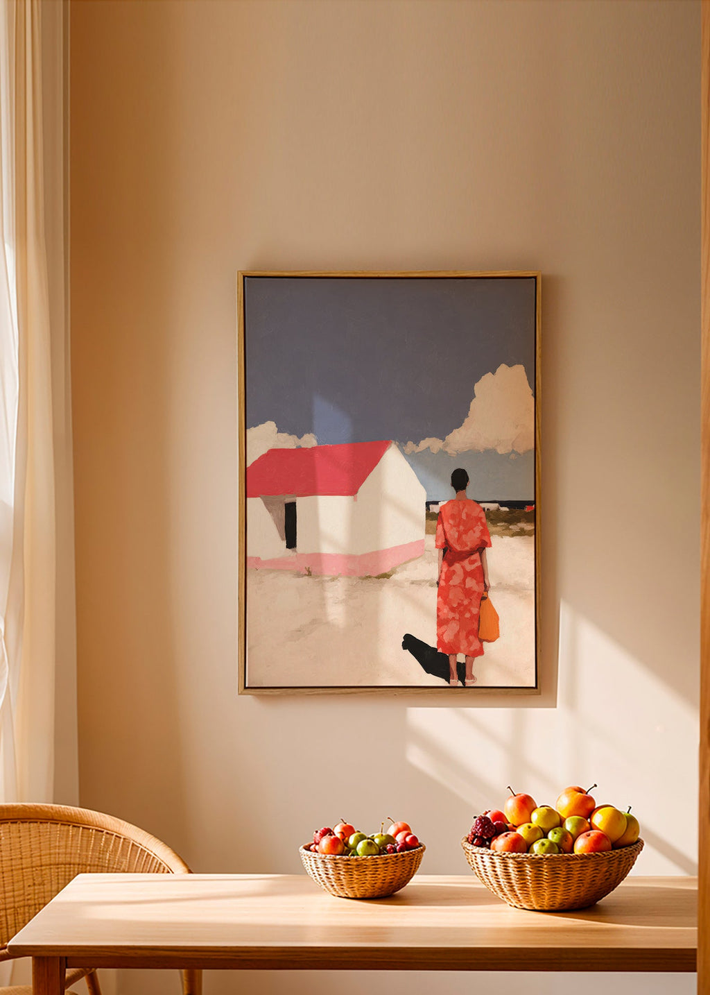 Landskabsværk med figur og rødt hus – Canvas2