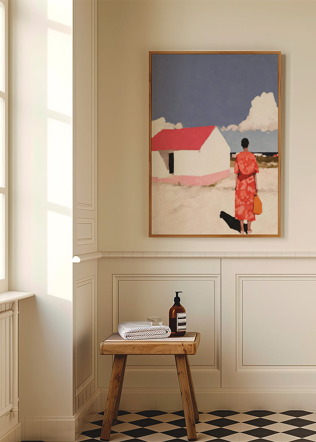 Landskabsværk med figur og rødt hus – Product3
