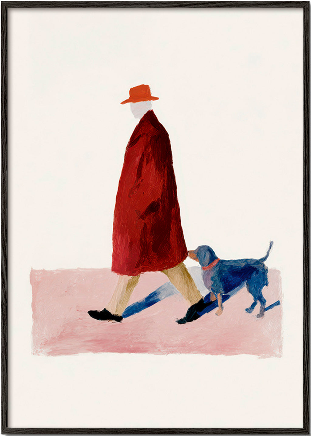Illustration af gående med rød frakke – Black Frame