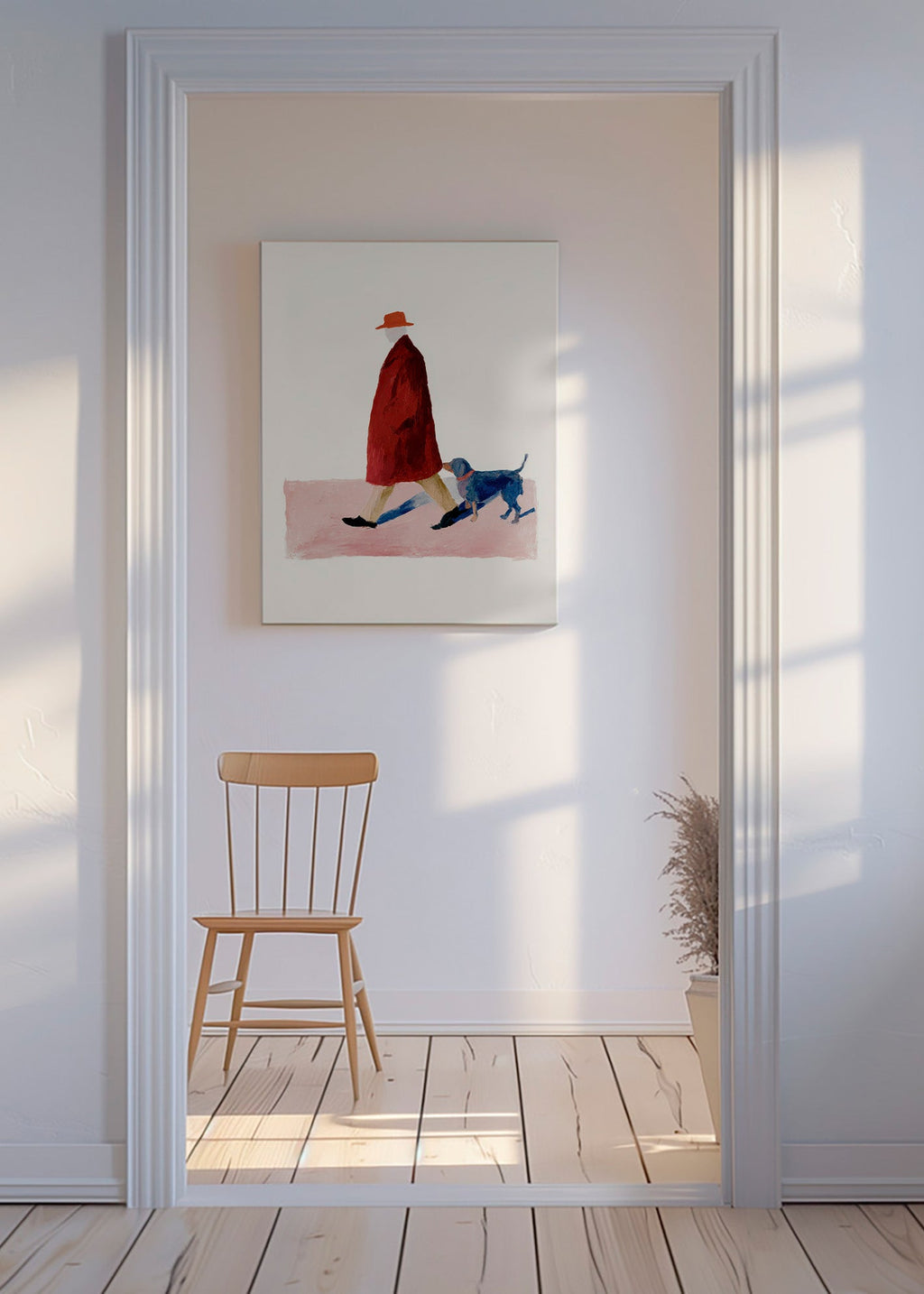 Illustration af gående med rød frakke – Canvas