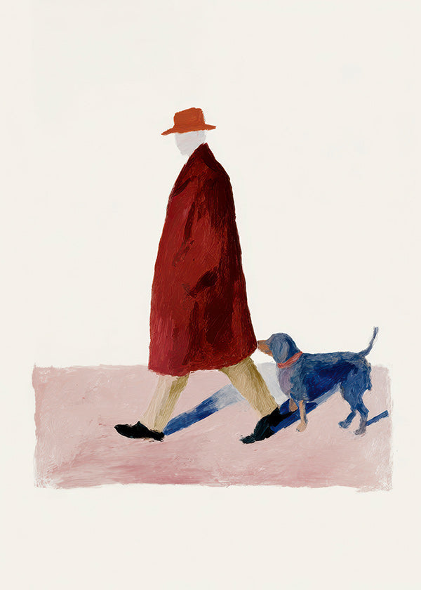 Illustration af gående med rød frakke