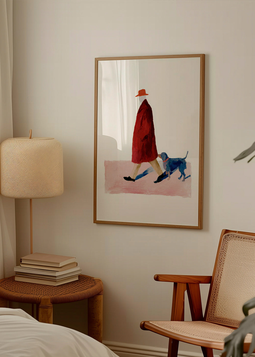 Illustration af gående med rød frakke – Product1