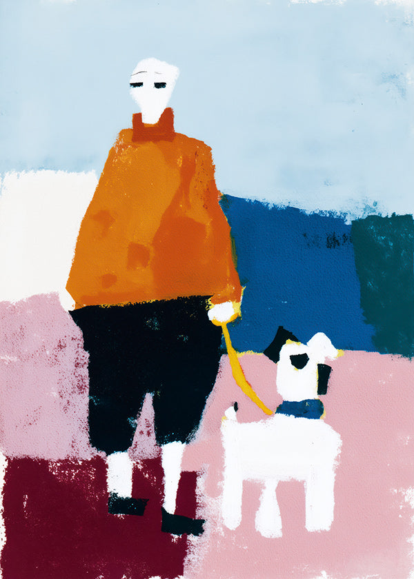 Illustration morgen gåtur med hund