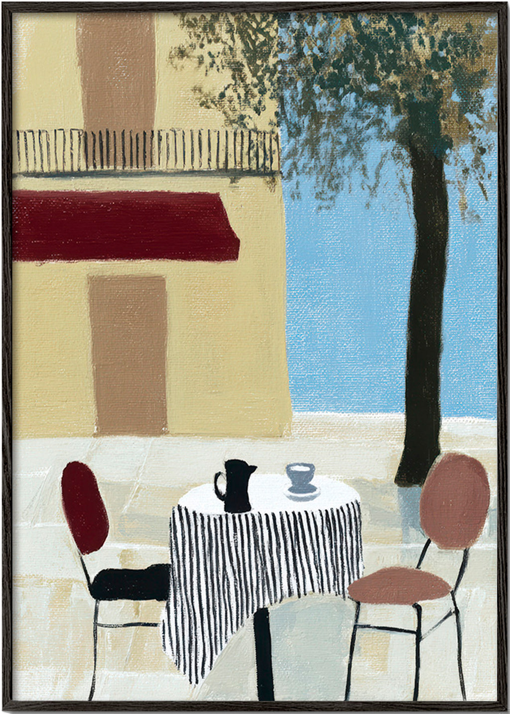 Køkkenkunst: terrassbord under rød markise – Black Frame
