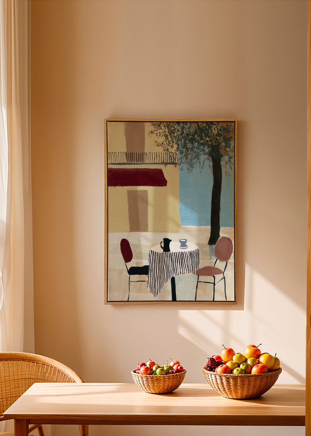 Køkkenkunst: terrassbord under rød markise – Canvas2
