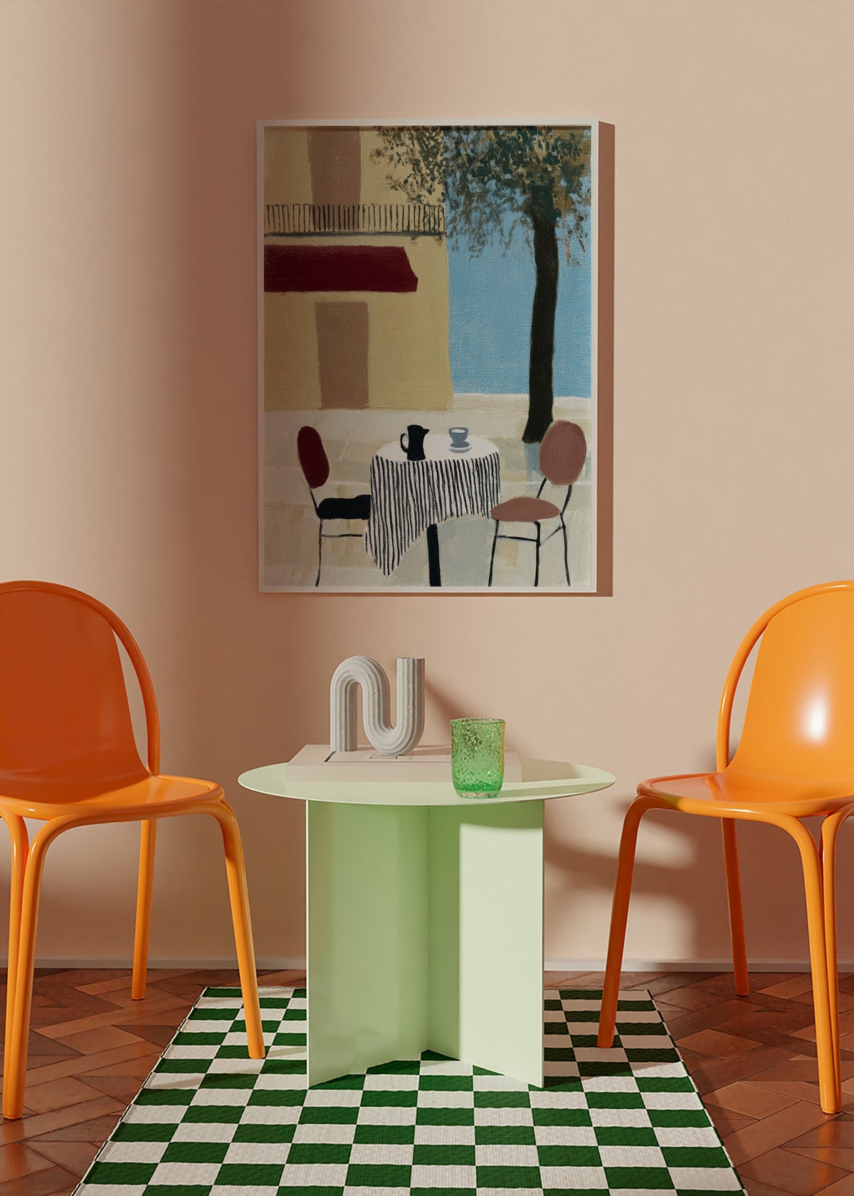 Køkkenkunst: terrassbord under rød markise – Product1