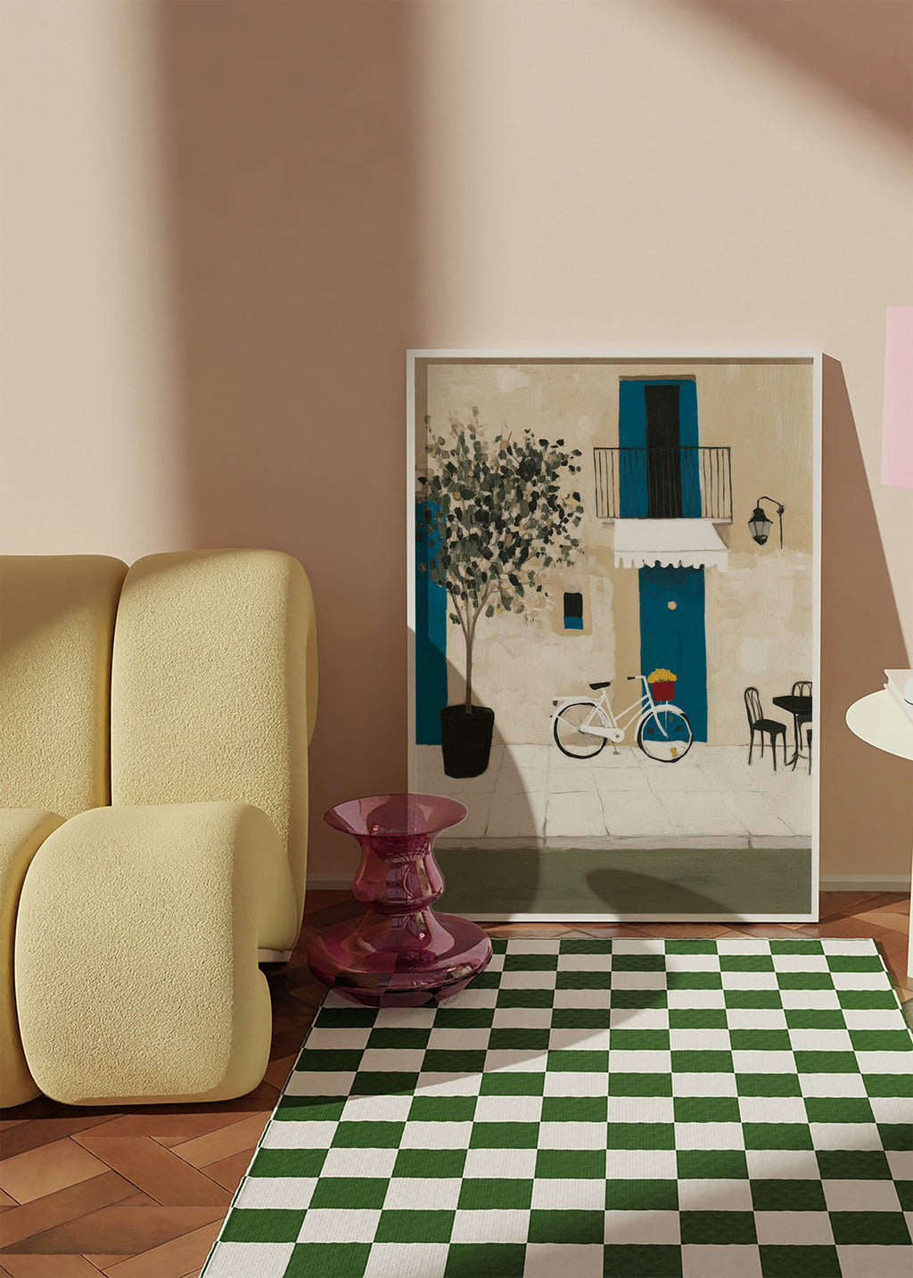Illustration: cykel ved blå dør – Product3
