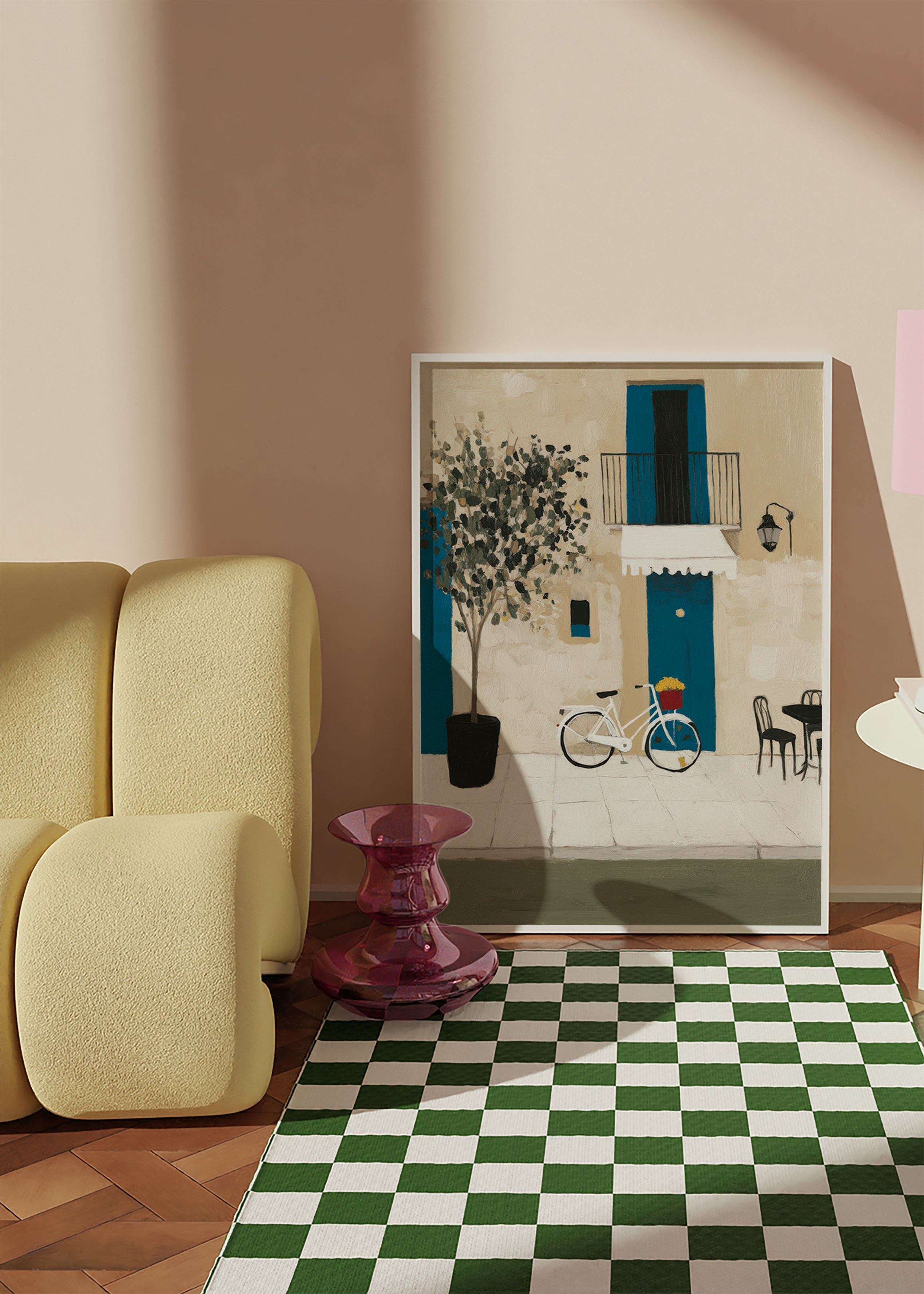 Illustration: cykel ved blå dør – Product3