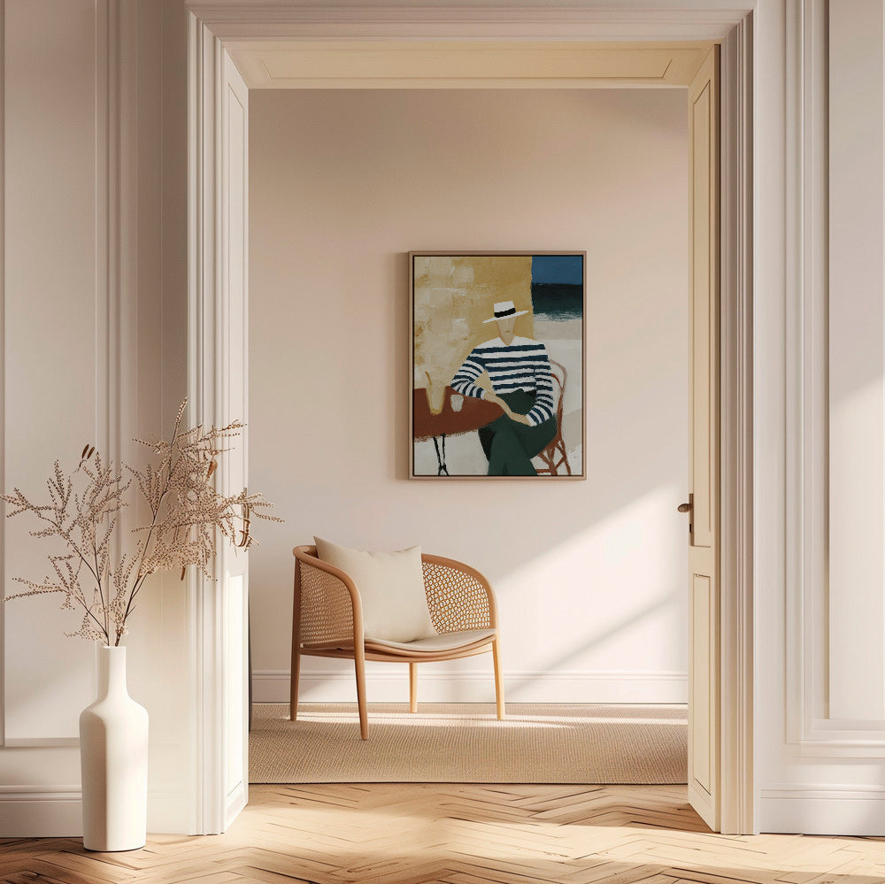 Køkkenkunst med stribet figur ved havet – Canvas1