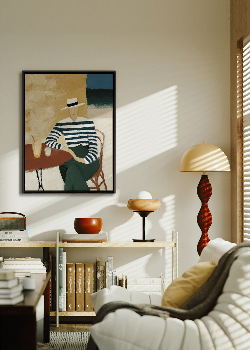 Køkkenkunst med stribet figur ved havet – Canvas2