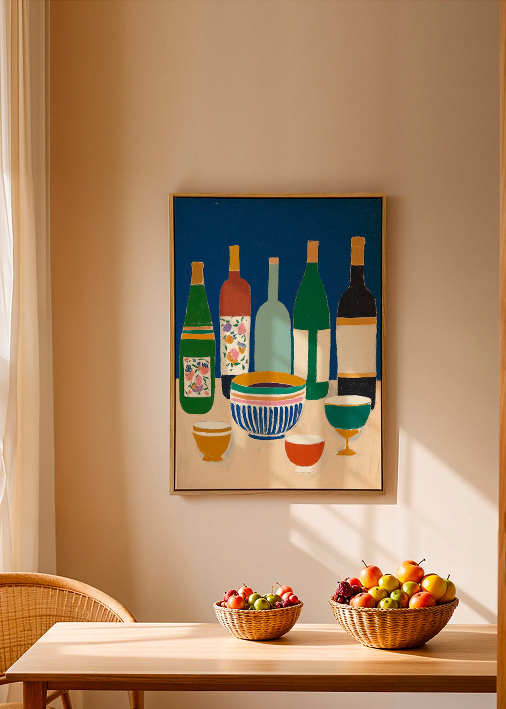Køkkenkunst med flasker og skåle – Canvas1