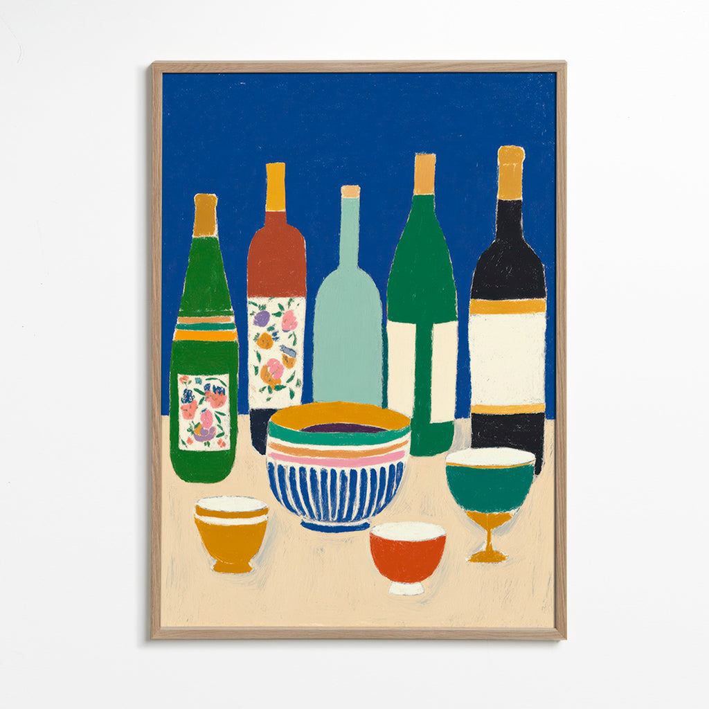 Køkkenkunst med flasker og skåle – Oak Frame