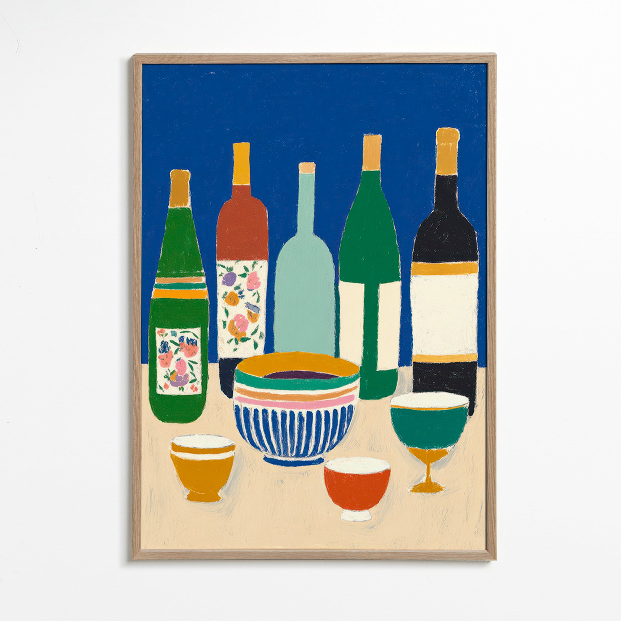 Køkkenkunst med flasker og skåle – Oak Frame