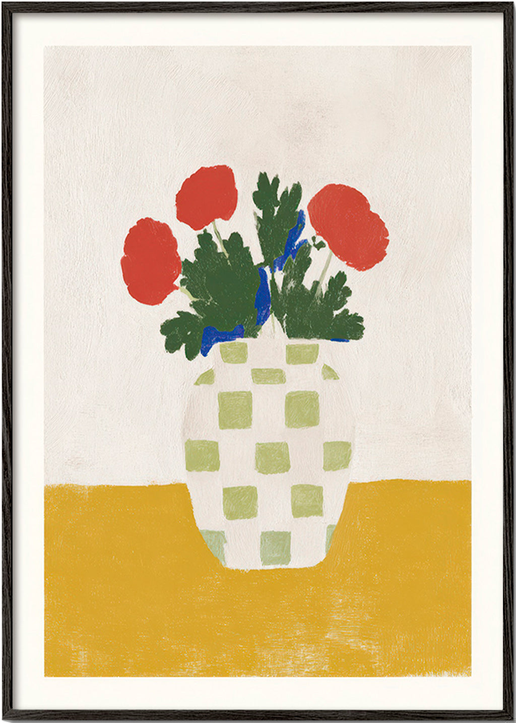 Botanisk plakat: ternet vase med valmuer – Black Frame