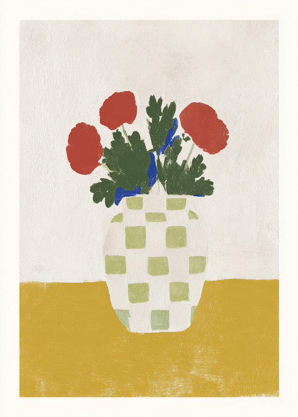 Botanisk plakat: ternet vase med valmuer