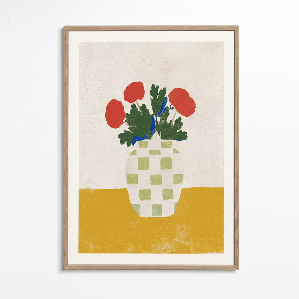 Botanisk plakat: ternet vase med valmuer – Oak Frame
