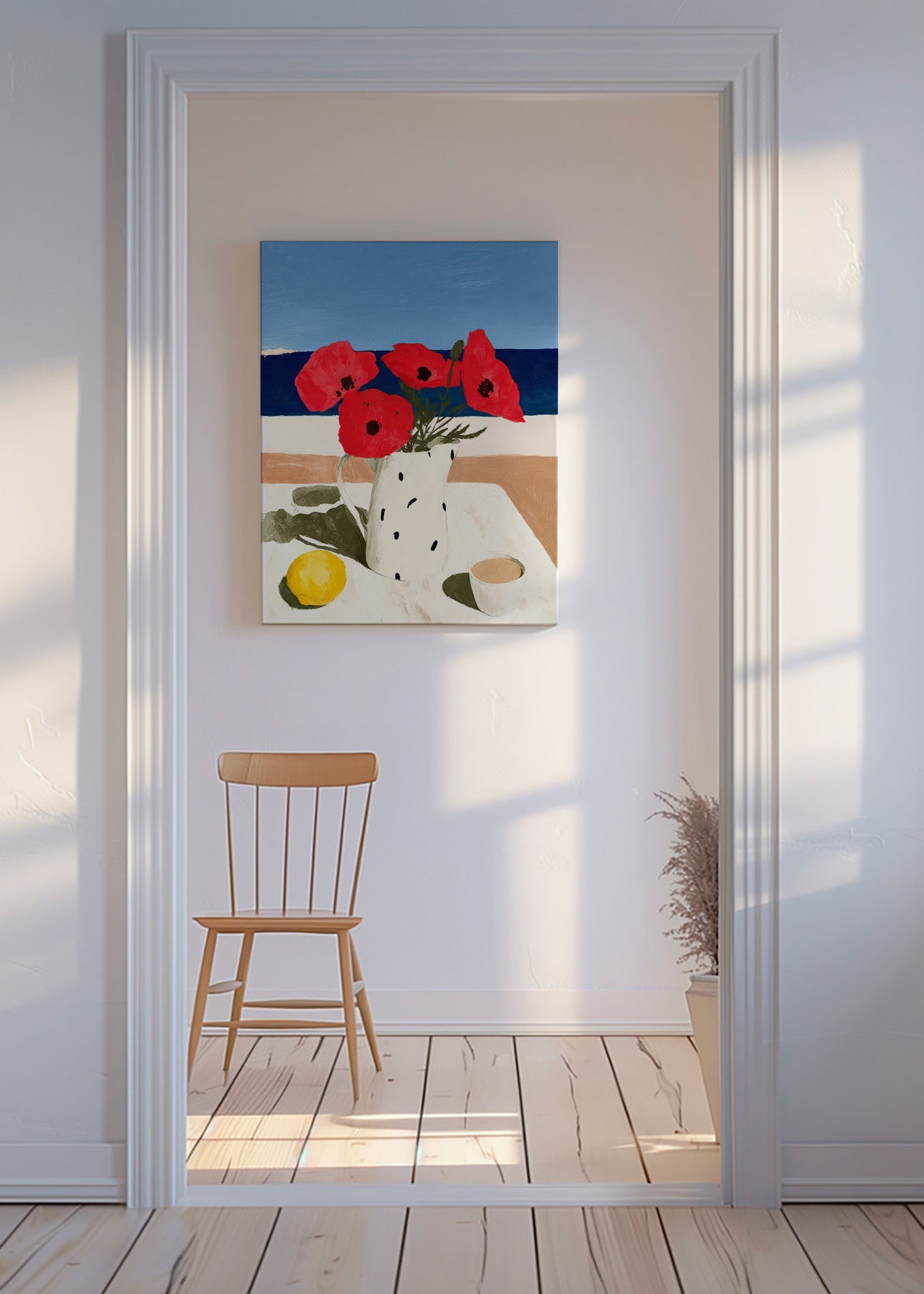Botanisk plakat valmuer ved havet – Canvas