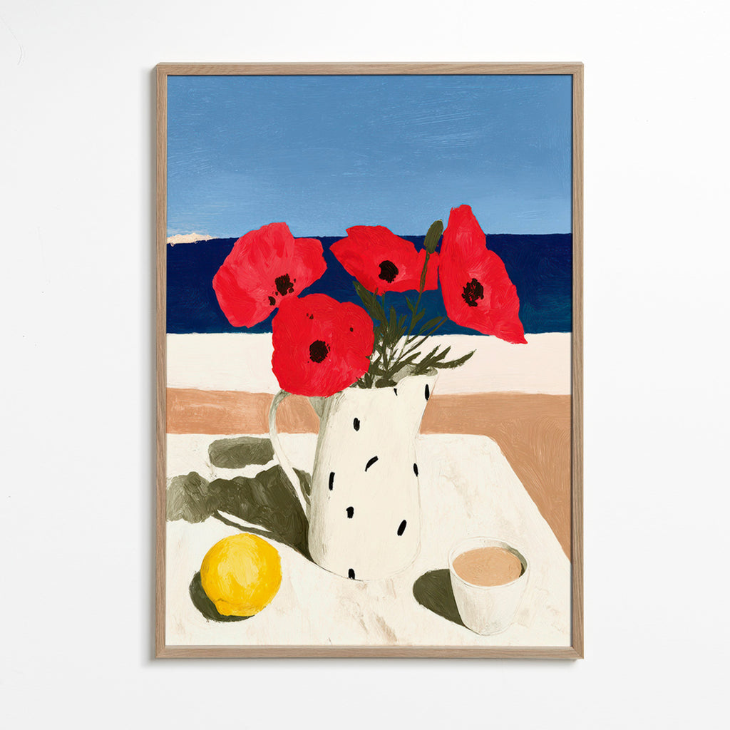 Botanisk plakat valmuer ved havet – Oak Frame