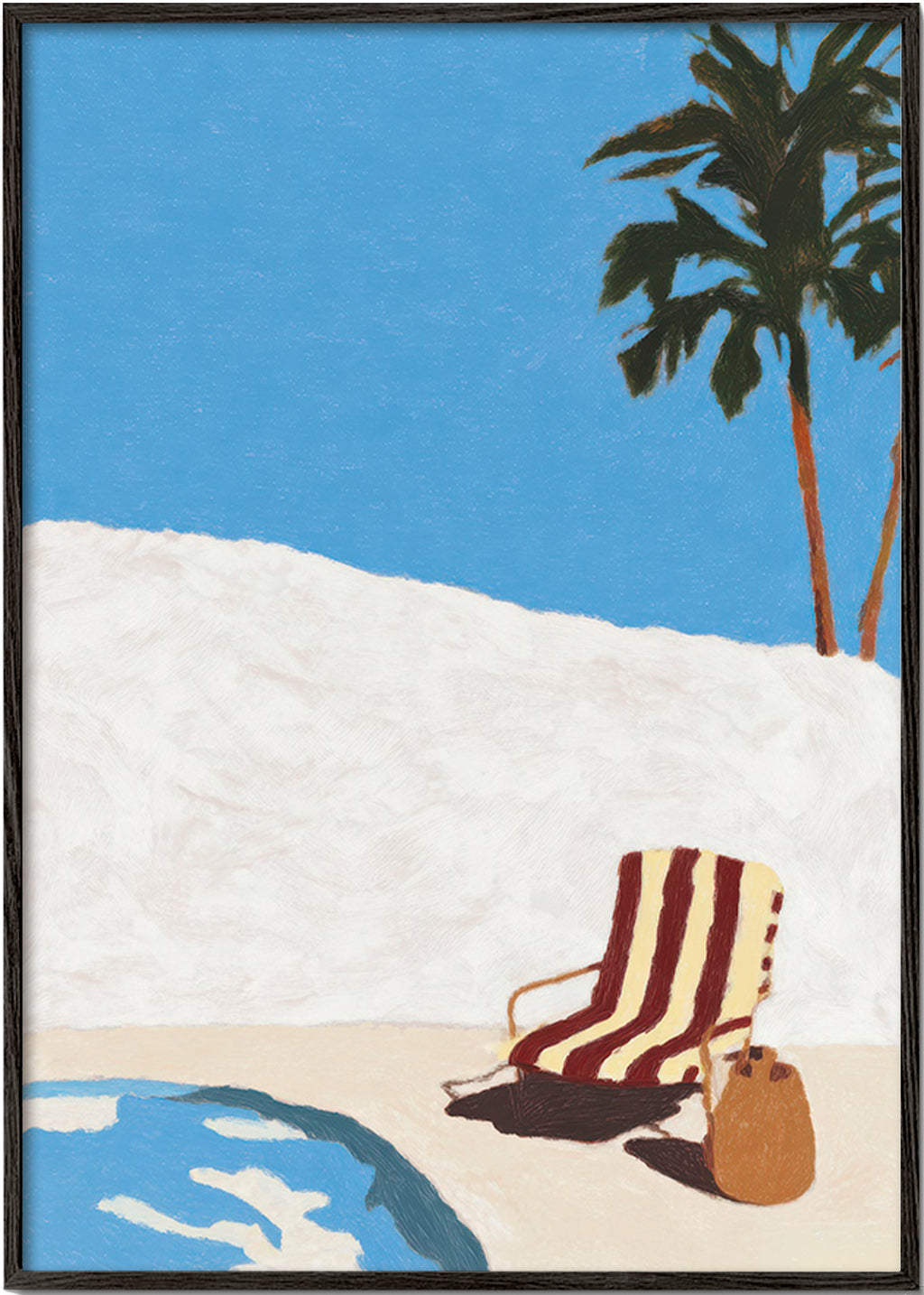 Landskabskunst med liggestol ved poolen og palme – Black Frame