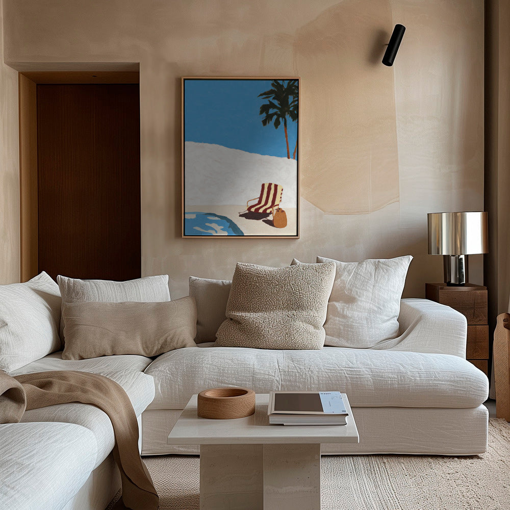 Landskabskunst med liggestol ved poolen og palme – Canvas1