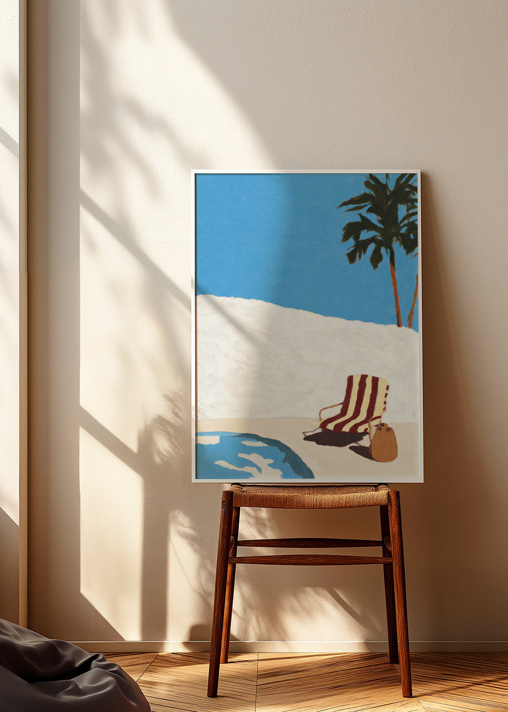 Landskabskunst med liggestol ved poolen og palme – Product2