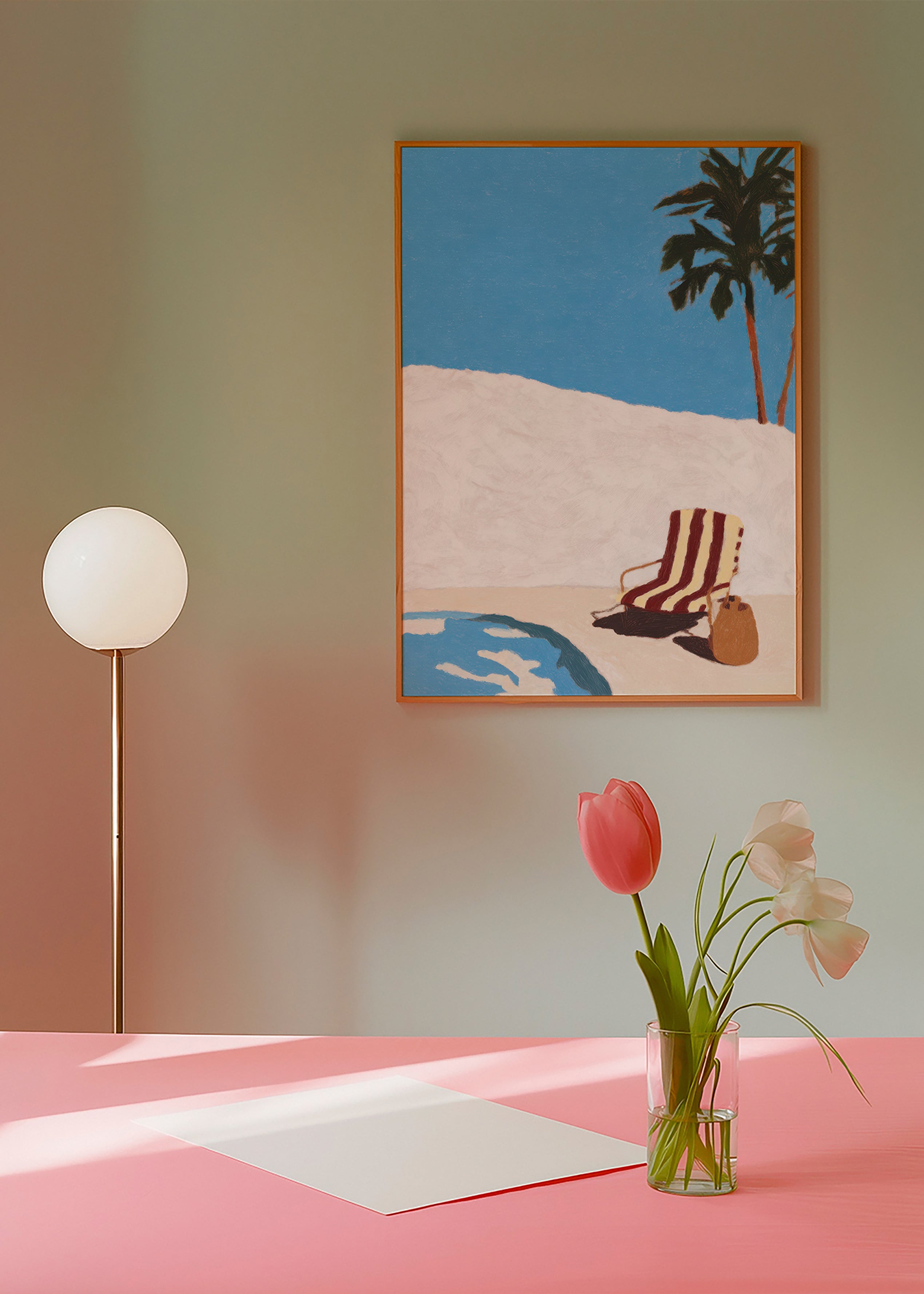 Landskabskunst med liggestol ved poolen og palme – Product3