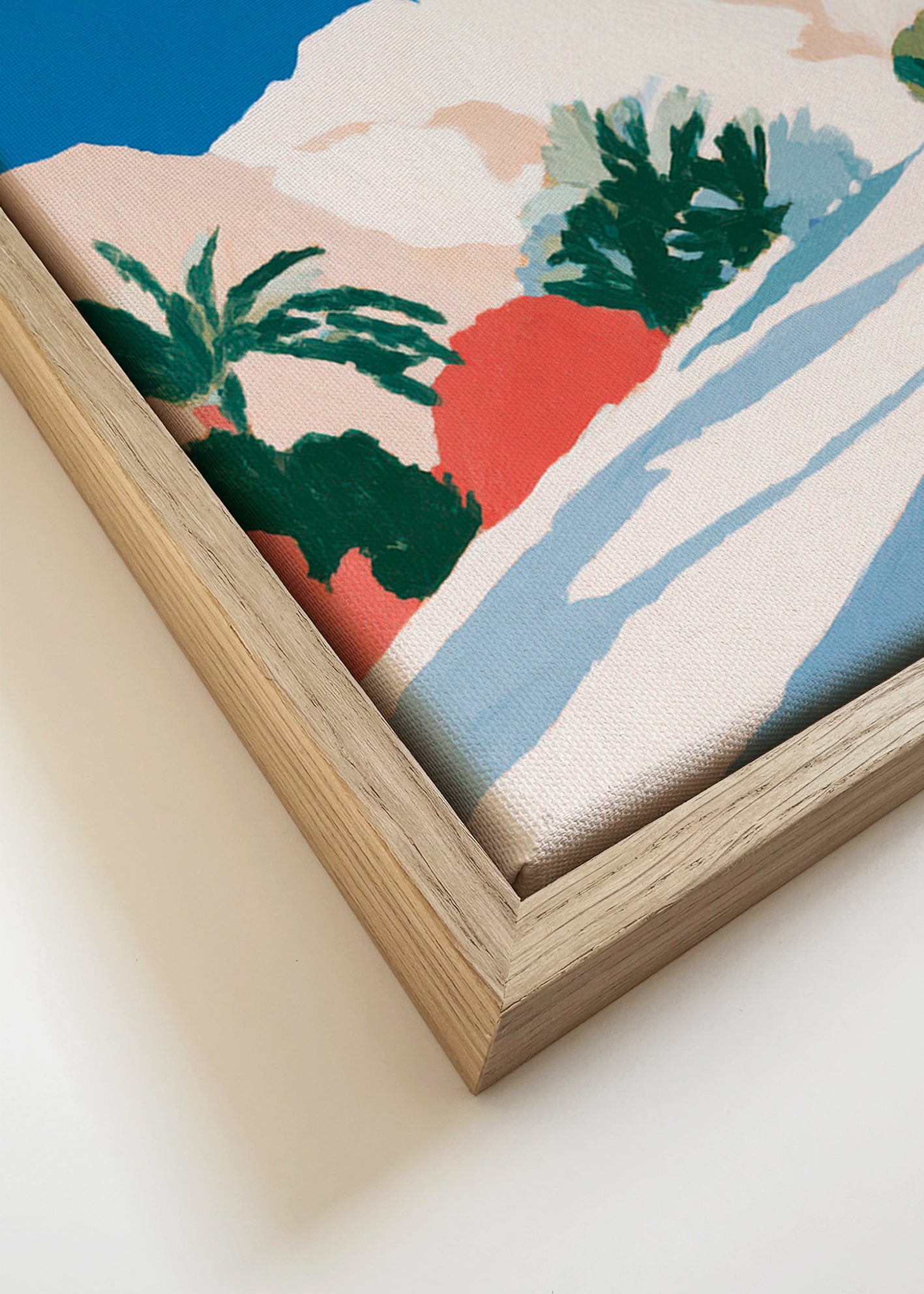 Botanisk plakat med palmer og bjerg – Canvas detail