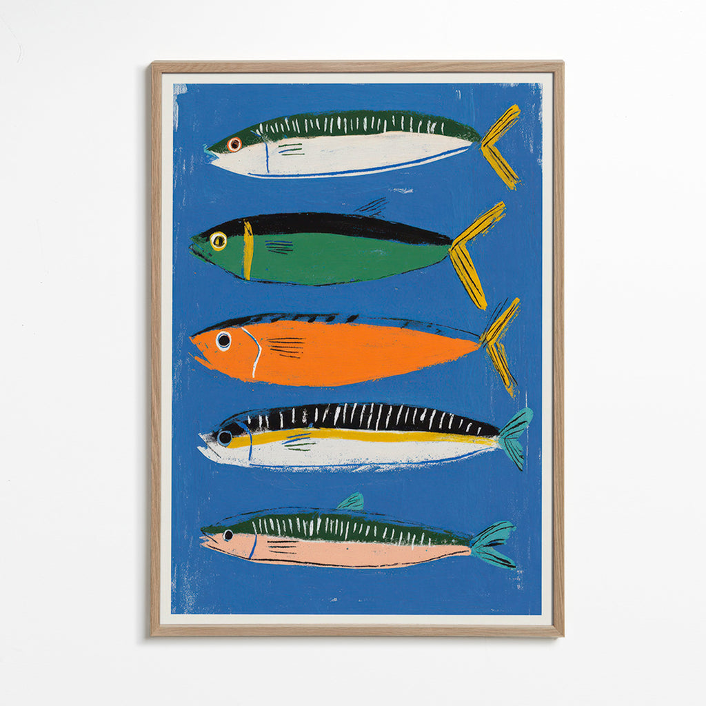 Køkkenkunst med legende fiskeillustration – Oak Frame