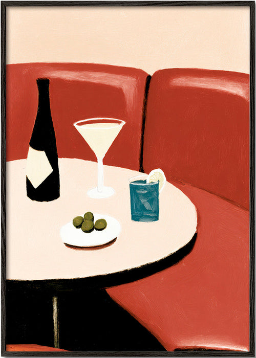 Køkkenkunst illustration af martini med oliven – Black Frame