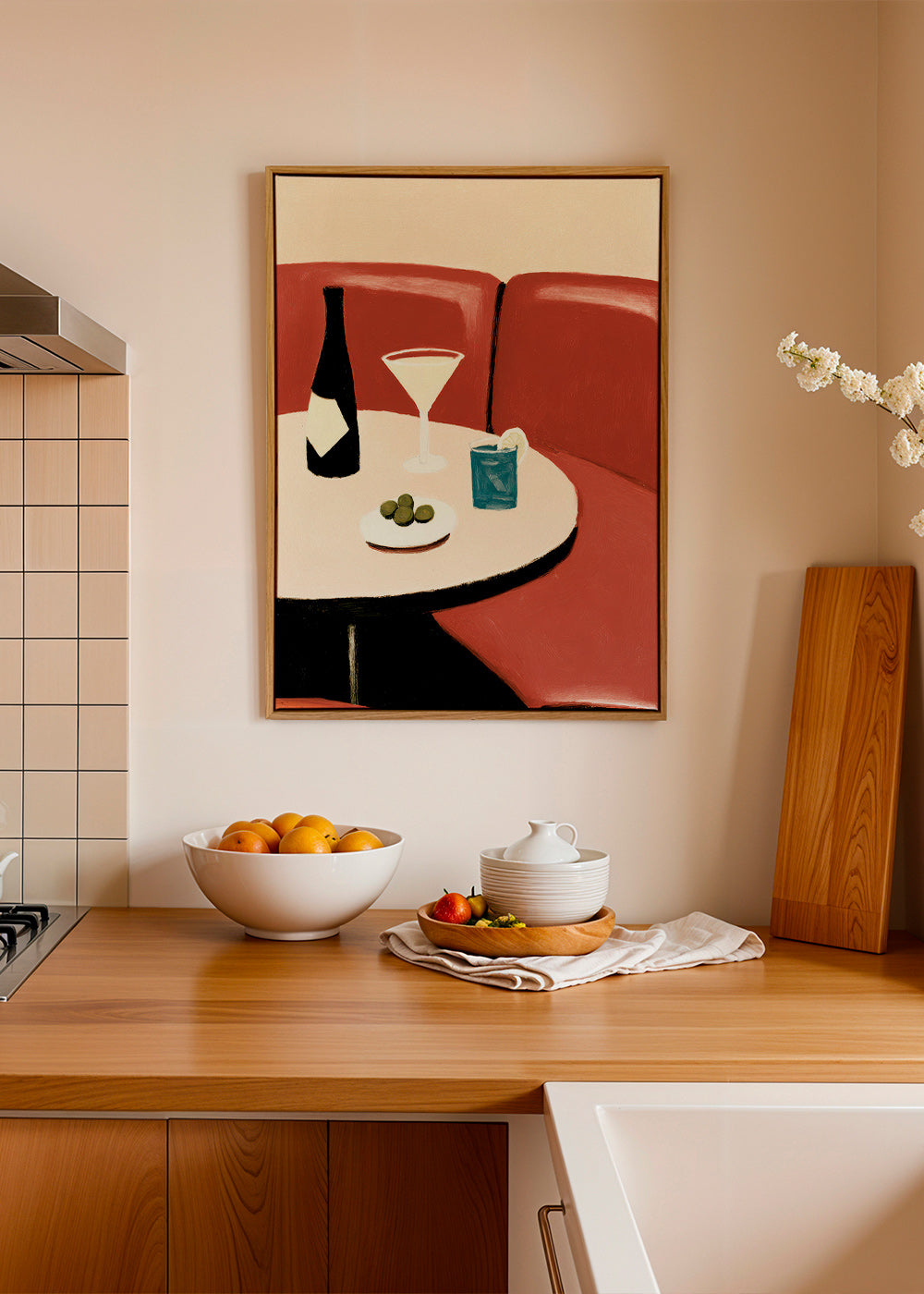 Køkkenkunst illustration af martini med oliven – Canvas1