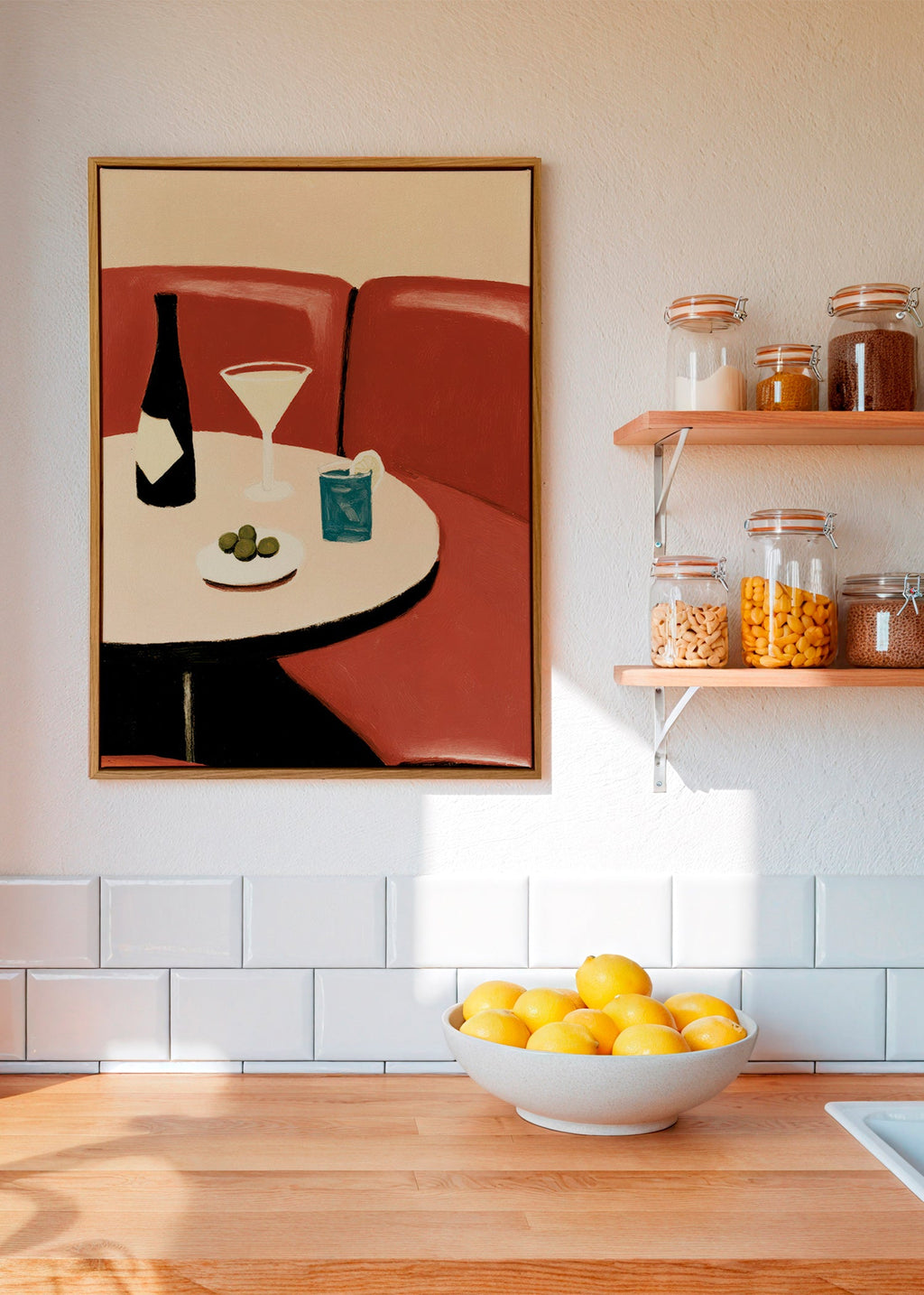 Køkkenkunst illustration af martini med oliven – Canvas2