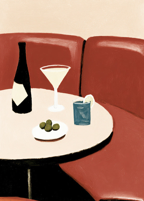 Køkkenkunst illustration af martini med oliven