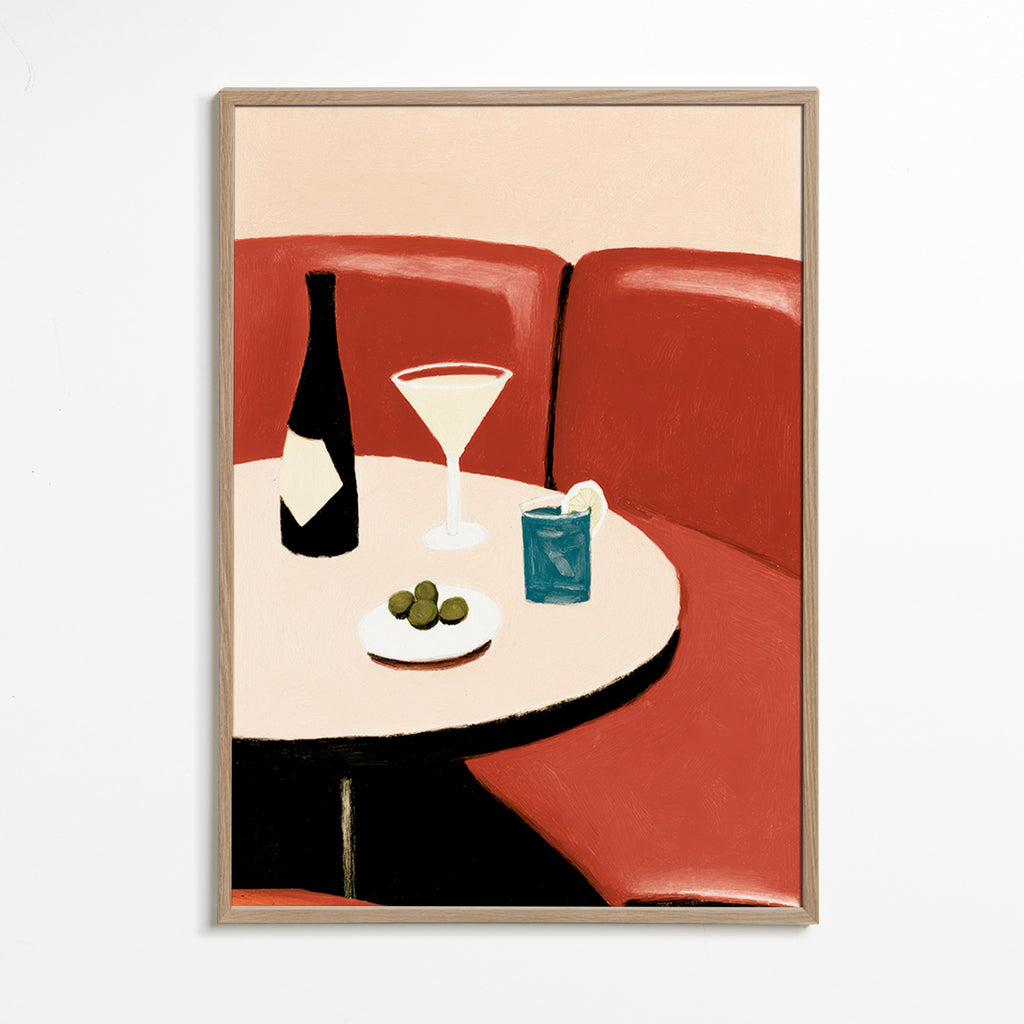Køkkenkunst illustration af martini med oliven – Oak Frame