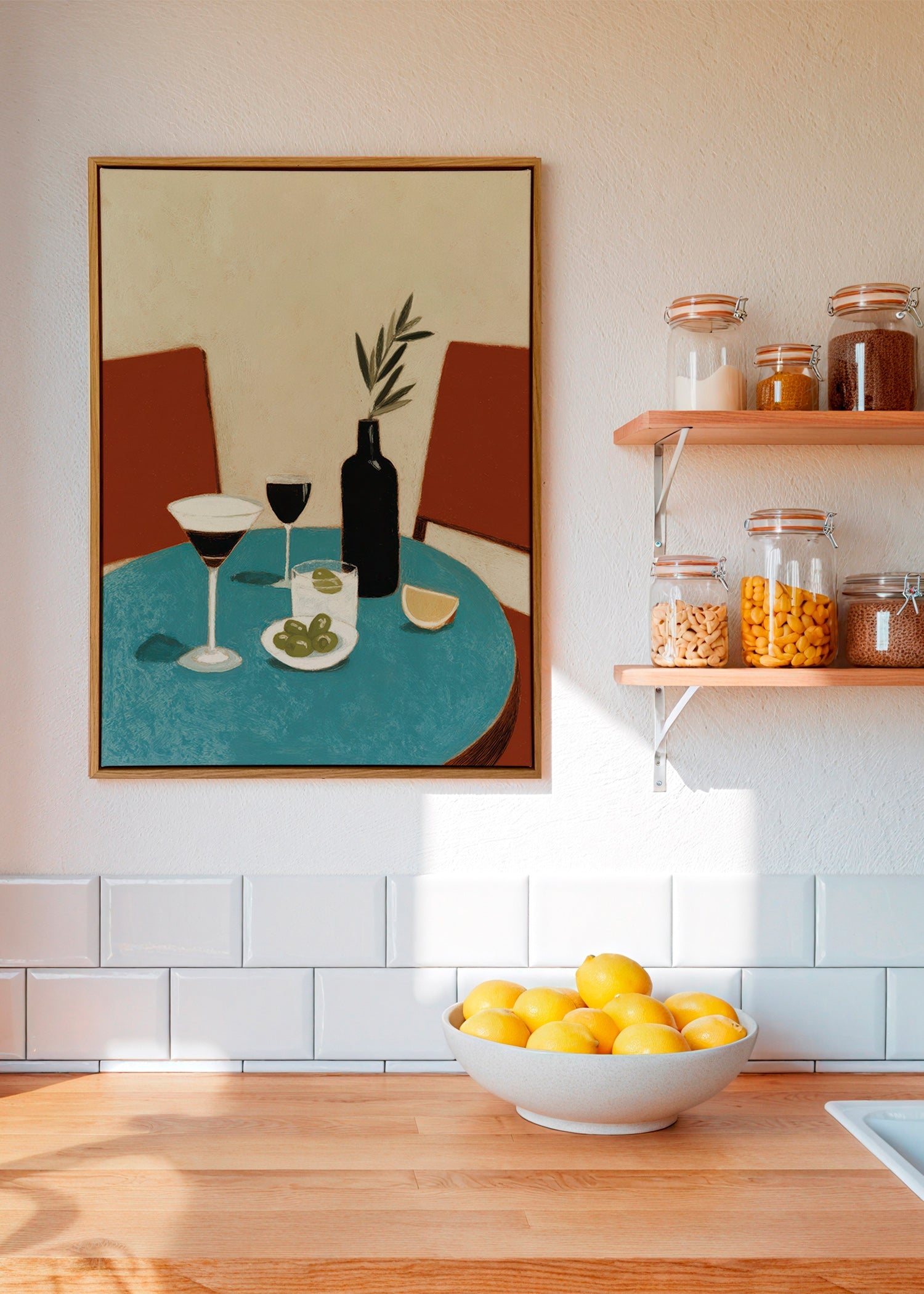 Køkkenkunst med aperitif på blå bord – Canvas2