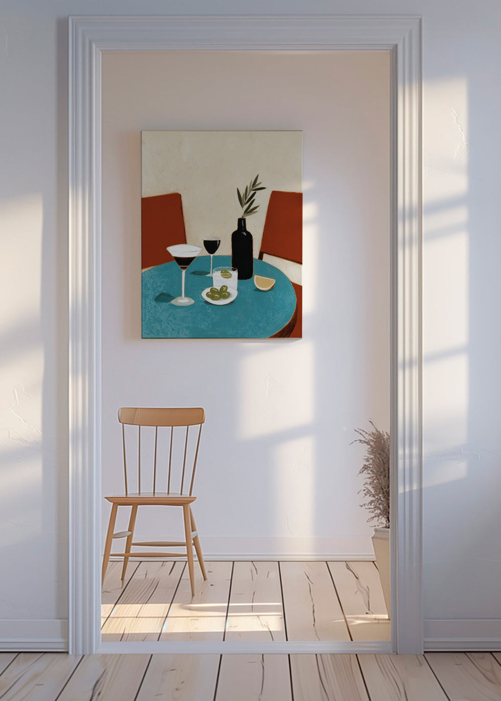 Køkkenkunst med aperitif på blå bord – Canvas
