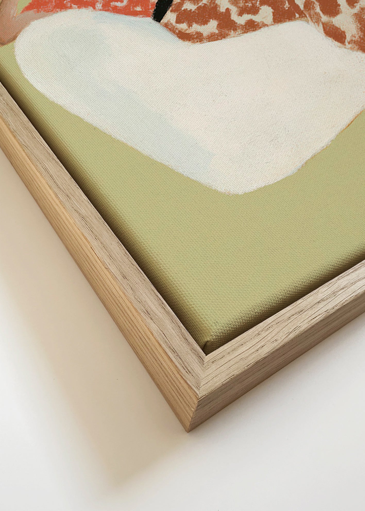 Illustration af liggende figur i hvid stol – Canvas detail