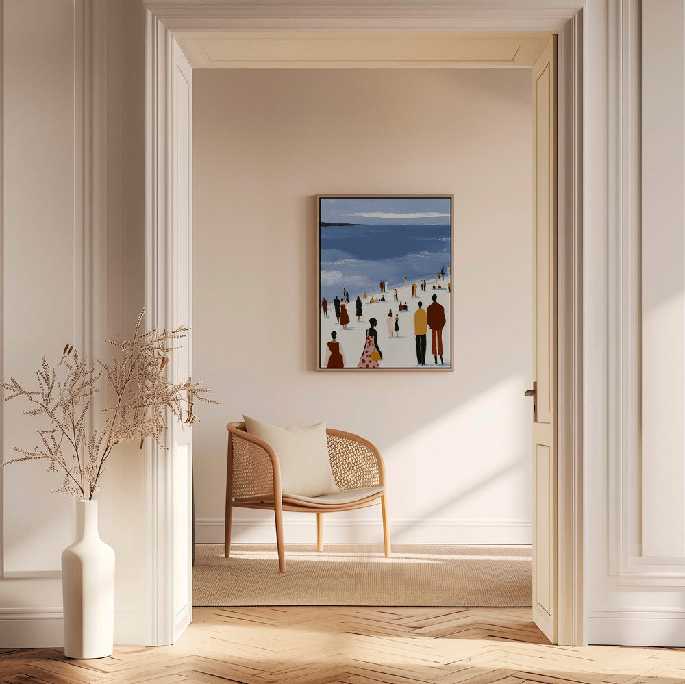 Landskabskunst: strandscene med stiliserede figurer – Canvas2