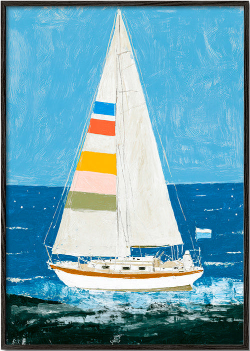 Illustration: sejlbåd med farverige sejl – Black Frame