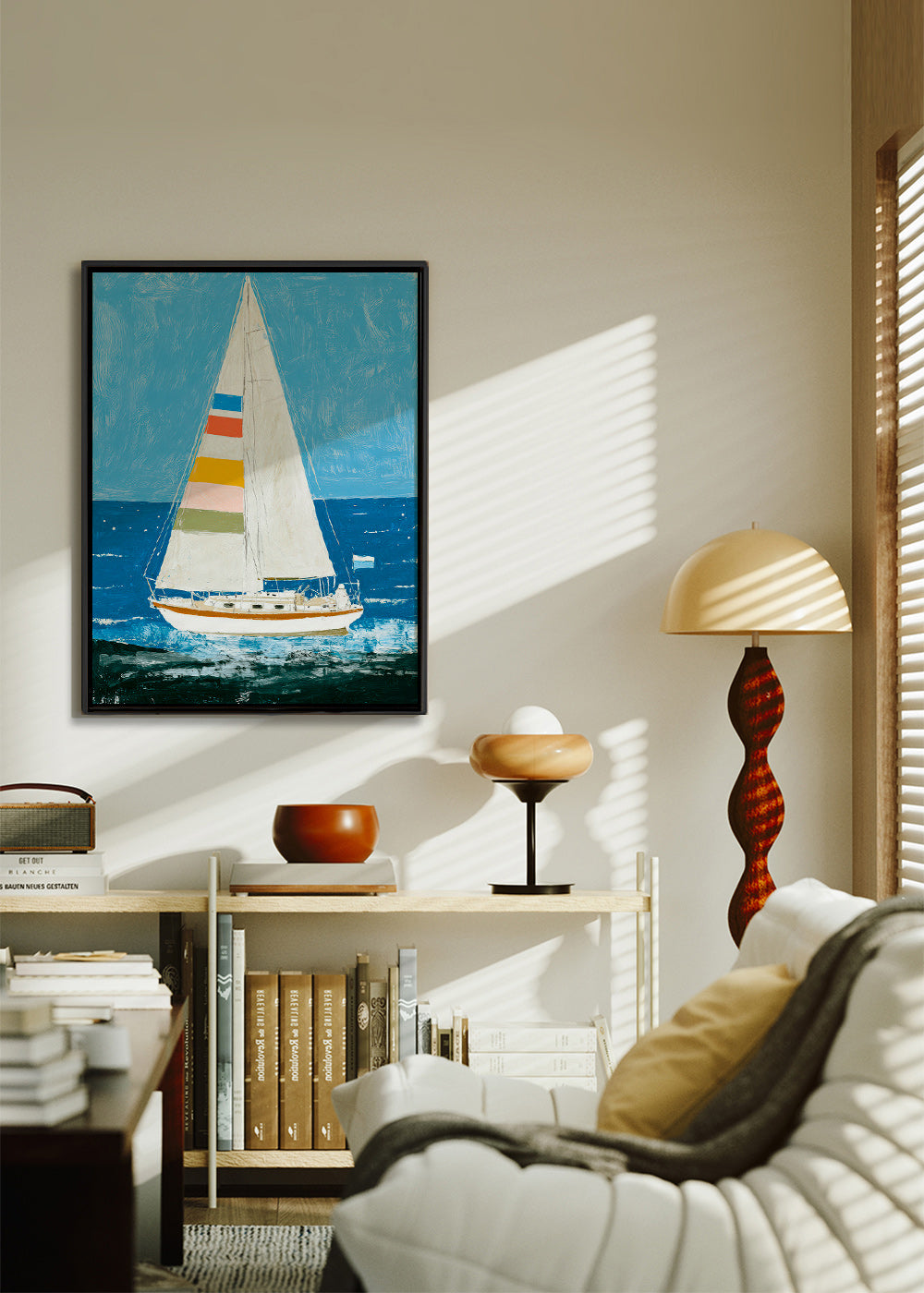 Illustration: sejlbåd med farverige sejl – Canvas1