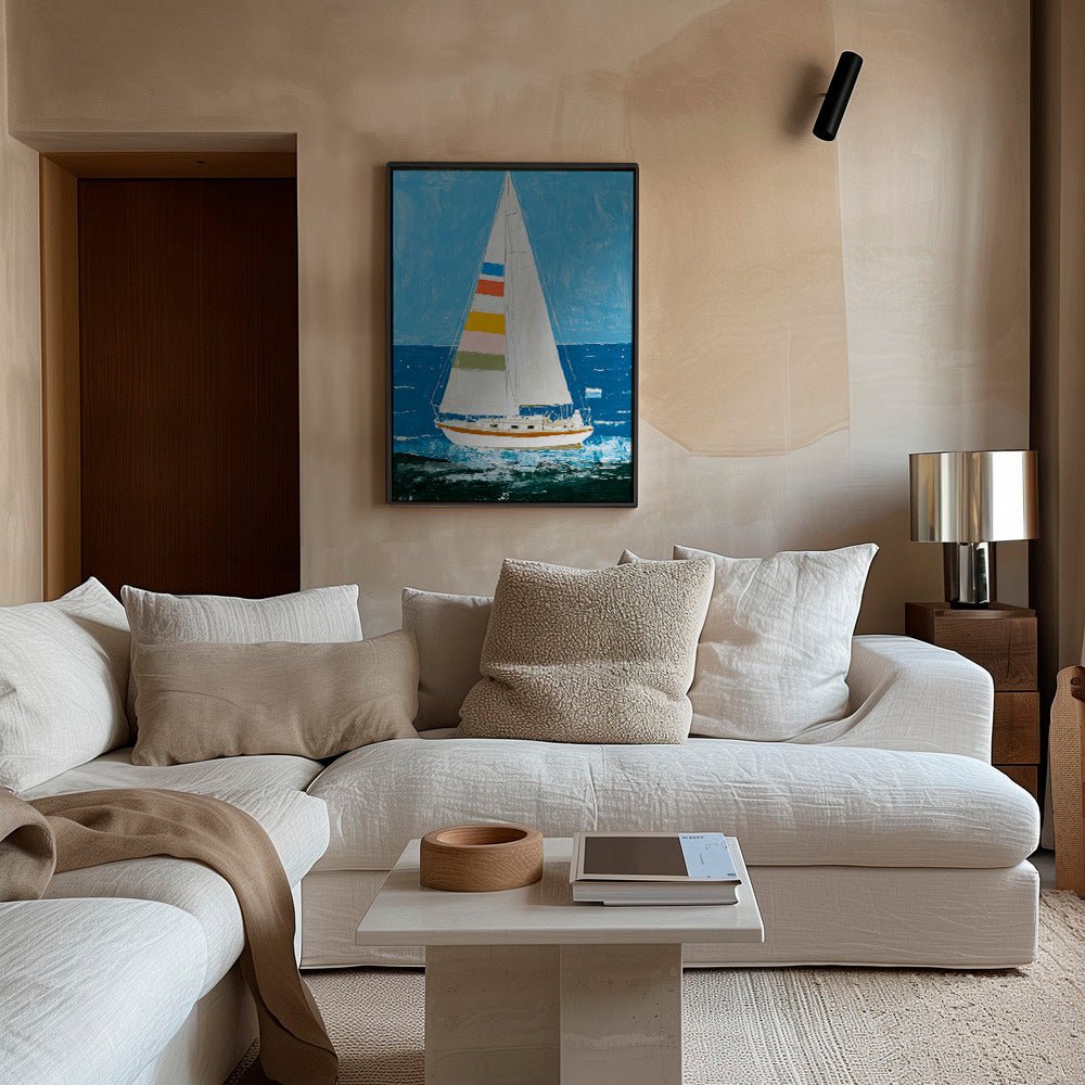 Illustration: sejlbåd med farverige sejl – Canvas2