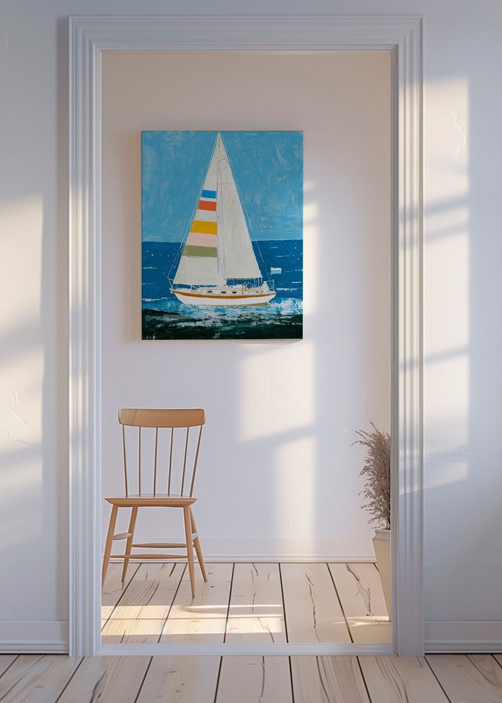 Illustration: sejlbåd med farverige sejl – Canvas